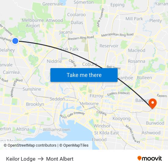 Keilor Lodge to Mont Albert map