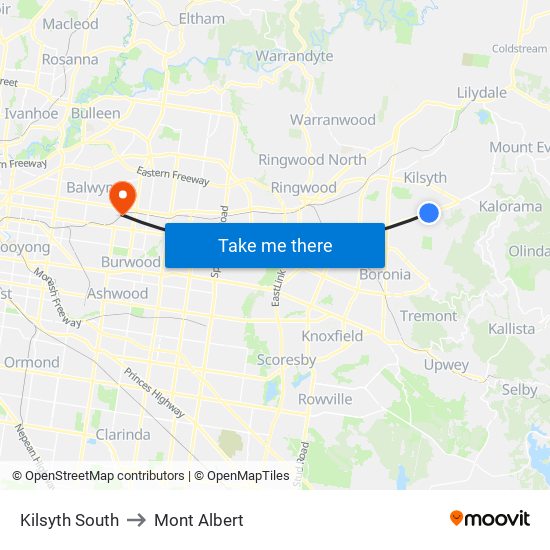 Kilsyth South to Mont Albert map