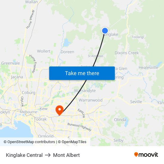 Kinglake Central to Mont Albert map