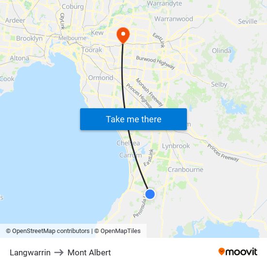 Langwarrin to Mont Albert map