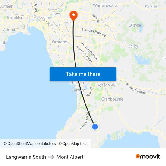 Langwarrin South to Mont Albert map