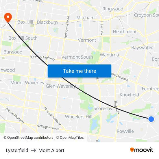 Lysterfield to Mont Albert map