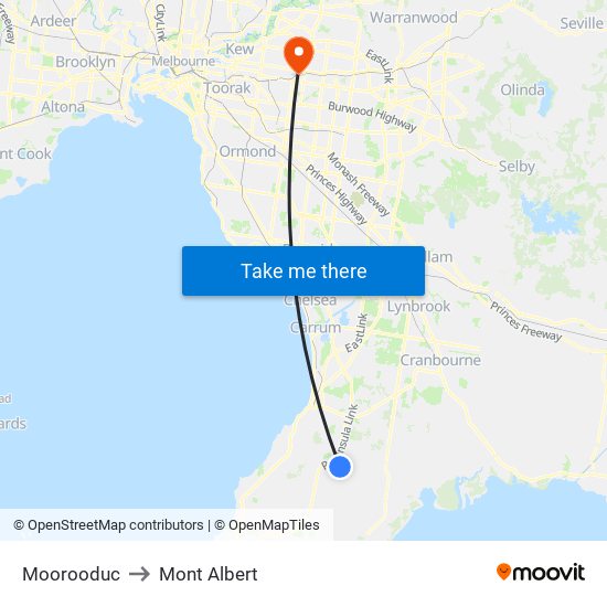 Moorooduc to Mont Albert map