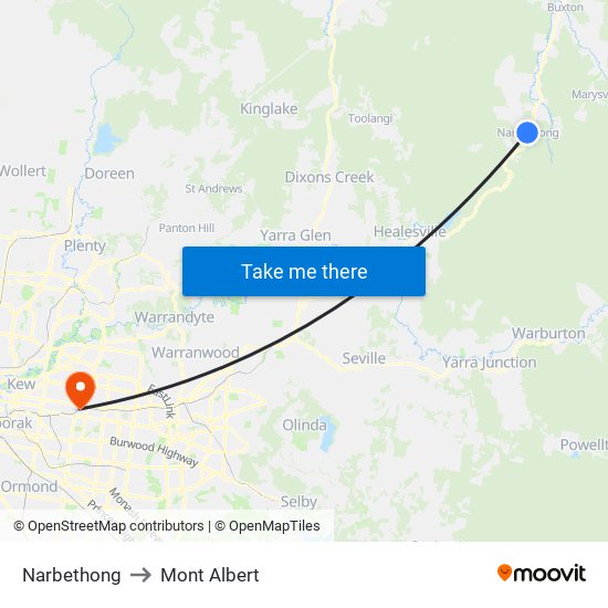 Narbethong to Mont Albert map