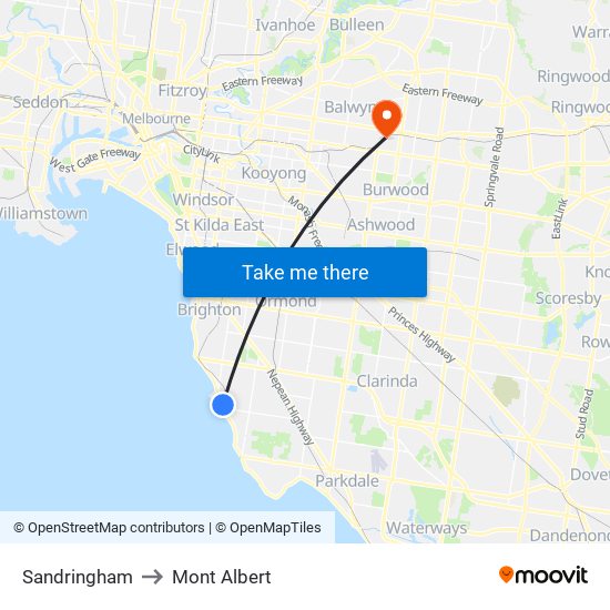 Sandringham to Mont Albert map