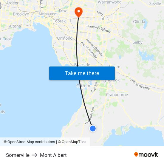 Somerville to Mont Albert map