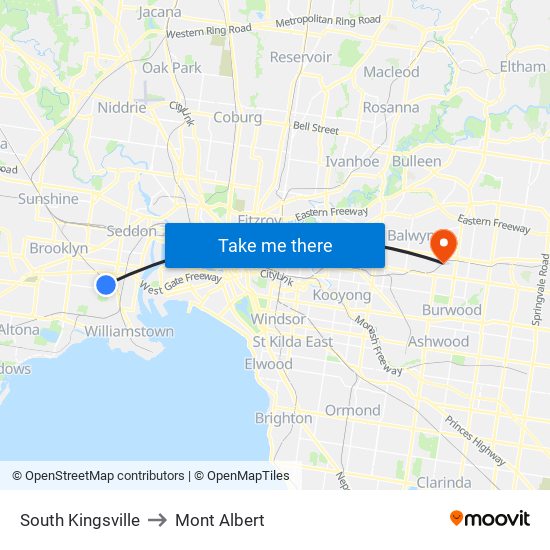 South Kingsville to Mont Albert map