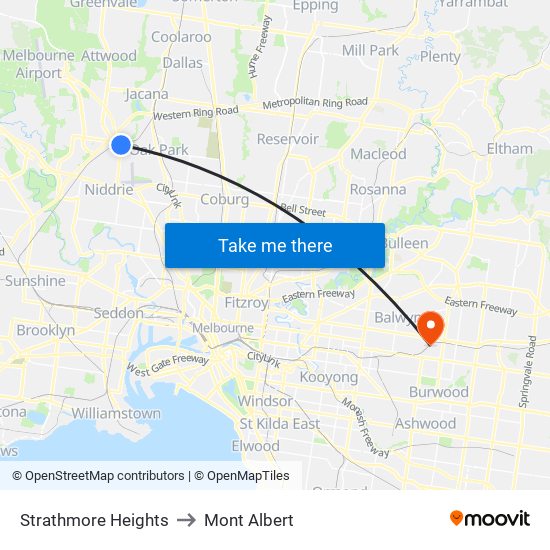 Strathmore Heights to Mont Albert map