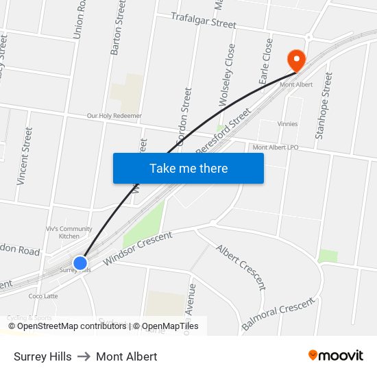 Surrey Hills to Mont Albert map