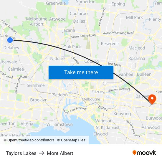 Taylors Lakes to Mont Albert map