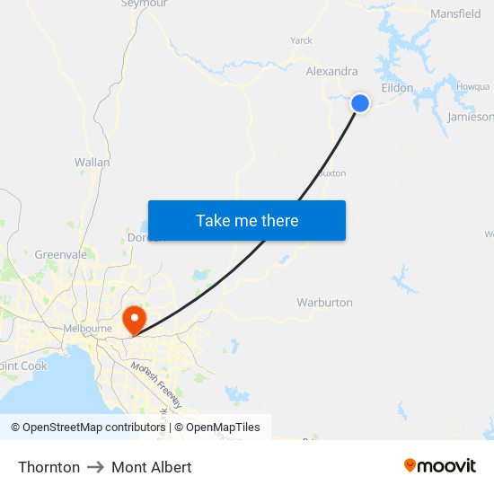 Thornton to Mont Albert map