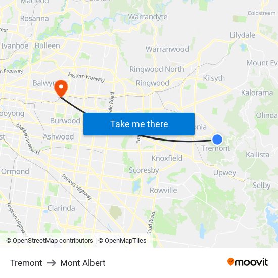 Tremont to Mont Albert map