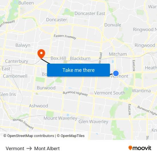 Vermont to Mont Albert map