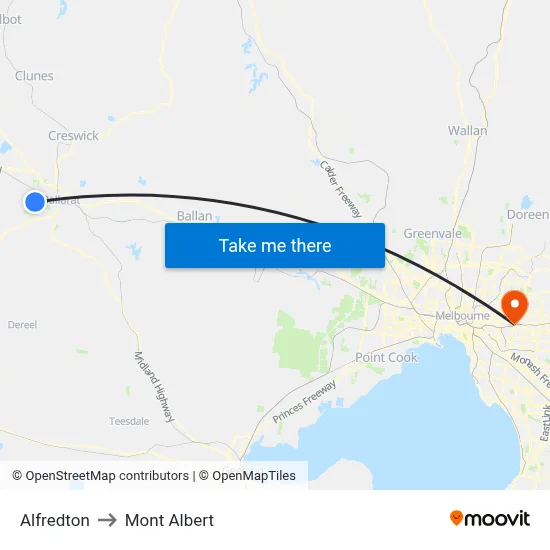 Alfredton to Mont Albert map