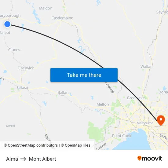 Alma to Mont Albert map