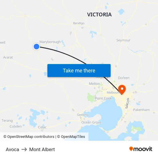 Avoca to Mont Albert map