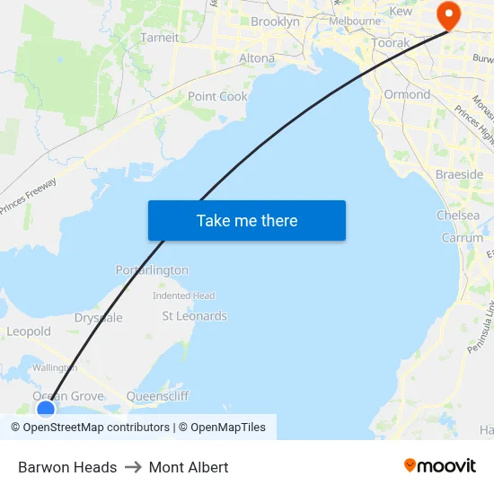 Barwon Heads to Mont Albert map