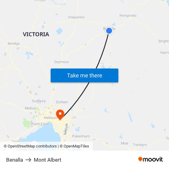 Benalla to Mont Albert map