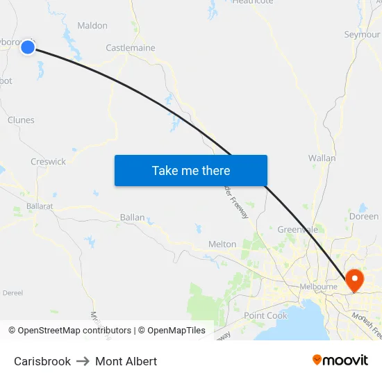 Carisbrook to Mont Albert map