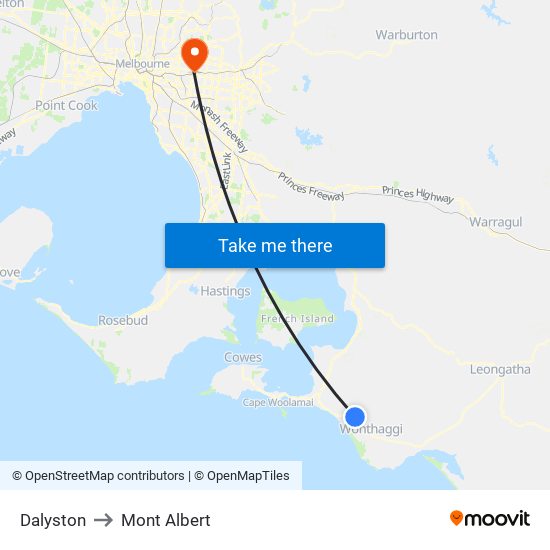 Dalyston to Mont Albert map