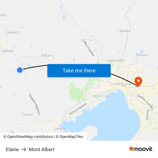 Elaine to Mont Albert map