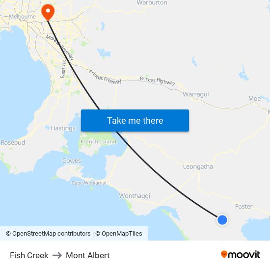 Fish Creek to Mont Albert map