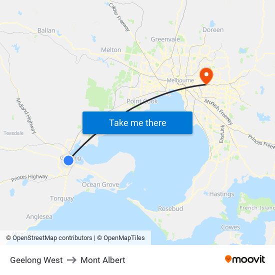 Geelong West to Mont Albert map