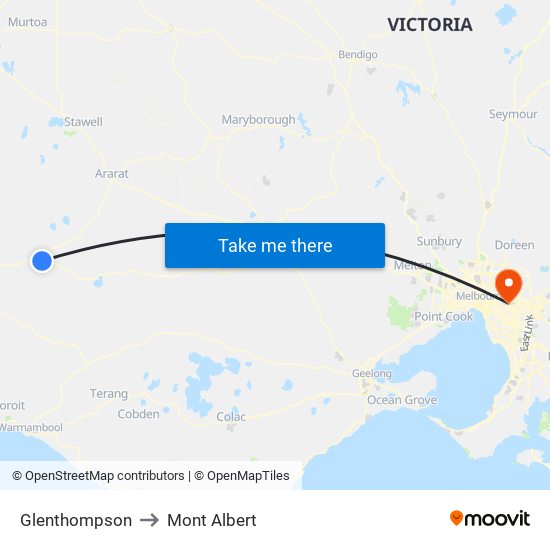 Glenthompson to Mont Albert map