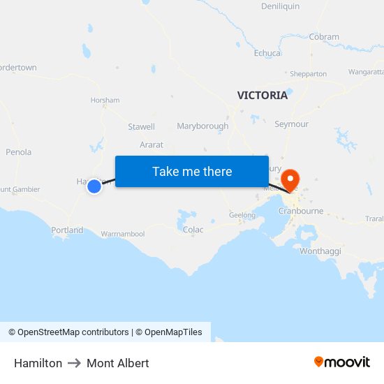 Hamilton to Mont Albert map