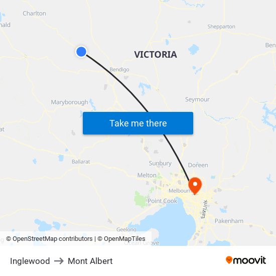 Inglewood to Mont Albert map