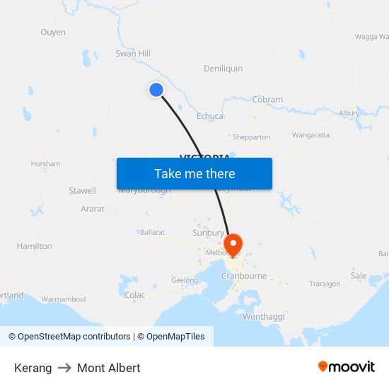 Kerang to Mont Albert map