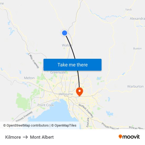 Kilmore to Mont Albert map