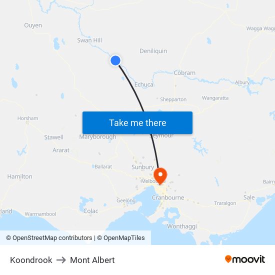 Koondrook to Mont Albert map