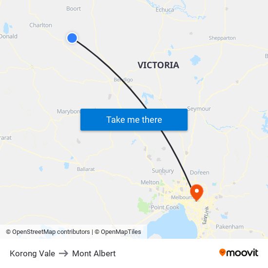 Korong Vale to Mont Albert map