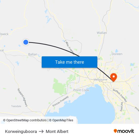 Korweinguboora to Mont Albert map