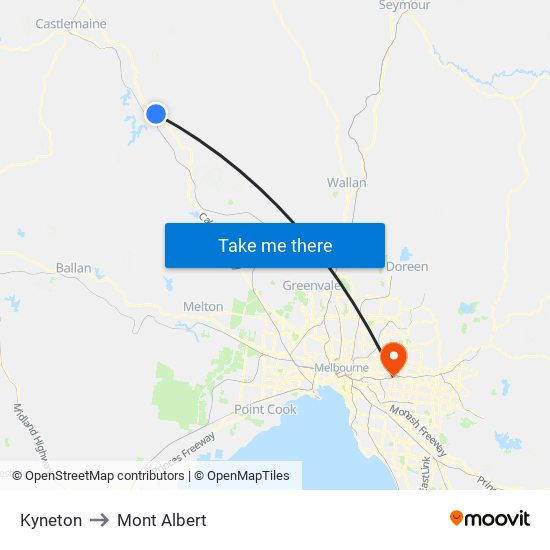 Kyneton to Mont Albert map