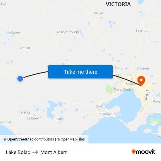 Lake Bolac to Mont Albert map