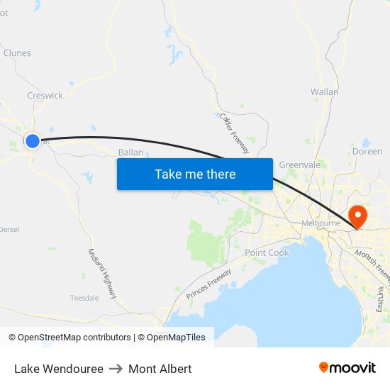 Lake Wendouree to Mont Albert map