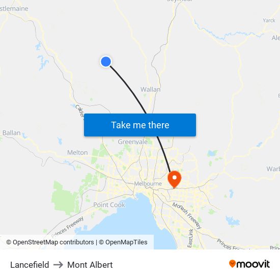 Lancefield to Mont Albert map