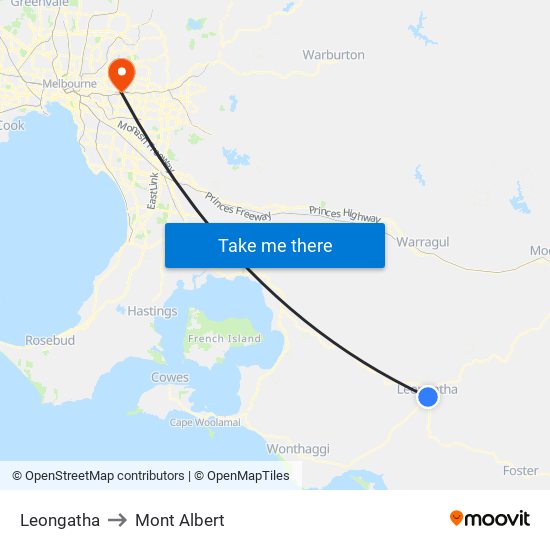 Leongatha to Mont Albert map