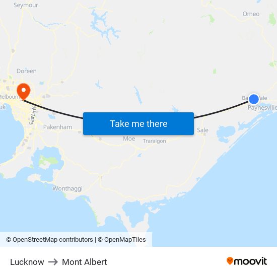 Lucknow to Mont Albert map