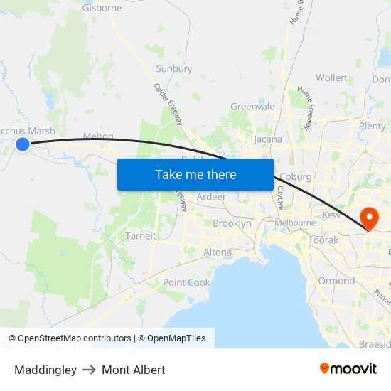 Maddingley to Mont Albert map