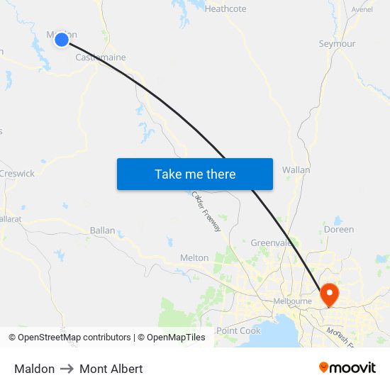 Maldon to Mont Albert map