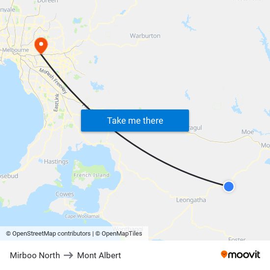 Mirboo North to Mont Albert map