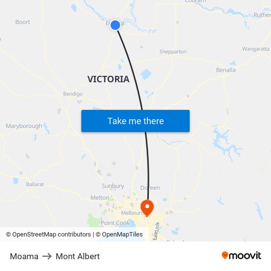 Moama to Mont Albert map