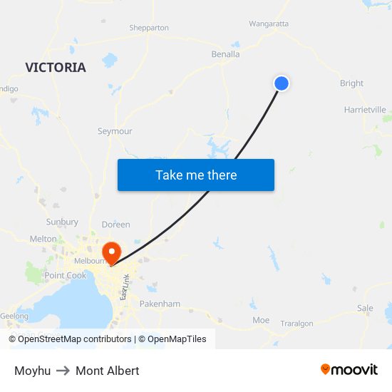 Moyhu to Mont Albert map