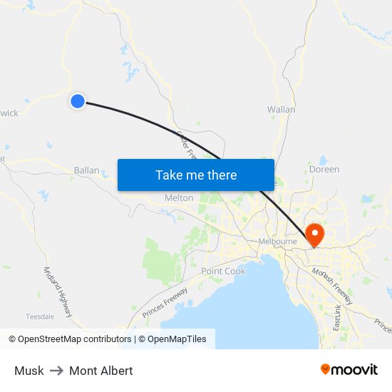 Musk to Mont Albert map