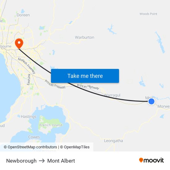 Newborough to Mont Albert map