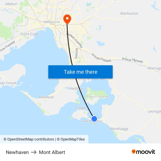 Newhaven to Mont Albert map