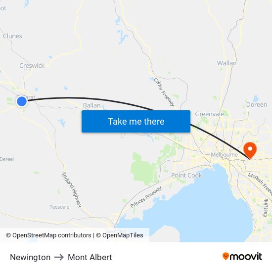 Newington to Mont Albert map